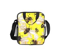 WYCZHY Flying Bees Daisy Honeys Printed See Through Lunch Bag, Clear PVC Tote with Mesh Pockets and Adjustable Strap for Work