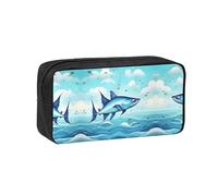 WYCZHY Flying Fish in the Oceans Printed Big Capacity Pencil Pouch, Lightweight Fabric Pen Bag, Organizer for Adult College