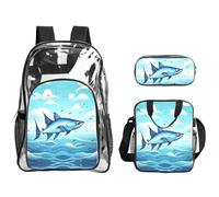 WYCZHY flying fish in the oceans Printed Transparent Bookbag Set, 3Pcs Reinforced Strap School Bag, with Lunch Bag and Pouch