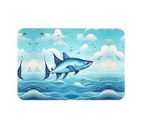 WYCZHY Flying Fish In The Oceans Printing Diatomaceous Bath Mat,Non-Slip 23.6 X 15.7 Inch Mat,Easy To Store,Bath Mats For Bath Kitchen