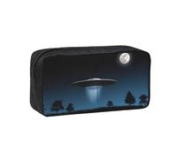 WYCZHY Flying Saucer at Night Printed Big Capacity Pencil Pouch, Lightweight Fabric Pen Bag, Organizer for Adult College