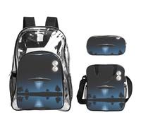 WYCZHY Flying Saucer at Night Printed Transparent Bookbag Set, 3Pcs Reinforced Strap School Bag, with Lunch Bag and Pouch