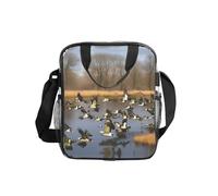 WYCZHY Flying Wild Ducks Printed See Through Lunch Bag, Clear PVC Tote with Mesh Pockets and Adjustable Strap for Work
