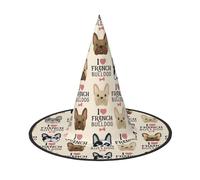 WYCZHY French Dog Printing 13 Inches Tall Foldable Halloween Hat, Oxford Cloth Halloween Cap For Carnivals