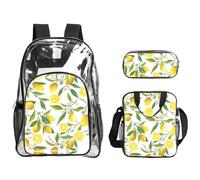 WYCZHY Fresh Tropical Lemons Printed Transparent Bookbag Set, 3Pcs Reinforced Strap School Bag, with Lunch Bag and Pouch
