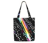 WYCZHY Glitter Rainbow Polka Dot Stripe Black And White Print Large Reusable Heavy Duty Tote Bag Pack Available Premium Canvas Reusable Gift Bags Work Shopping