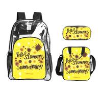 WYCZHY Goodlooking Hello Nice Sunshines Printed Transparent Bookbag Set, 3Pcs Reinforced Strap School Bag, with Lunch Bag and Pouch