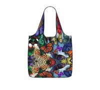 WYCZHY Hand drawn color butterfly Printed Reusable Tote Bag Foldable, Large Capacity Shopping Bag for Daily Use and Commuting