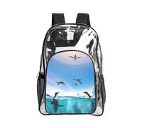 WYCZHY Happy Penguin in the water Printed Heavy Duty Clear Bookbag, Reinforced See Through Bag for Beach Outdoor Sports Travel