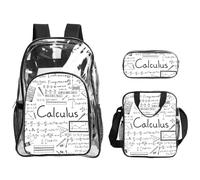 WYCZHY Math Geometry G alculus Printed Transparent Bookbag Set, 3Pcs Reinforced Strap School Bag, with Lunch Bag and Pouch