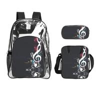 WYCZHY Music Notes Printed Transparent Bookbag Set, 3Pcs Reinforced Strap School Bag, with Lunch Bag and Pouch
