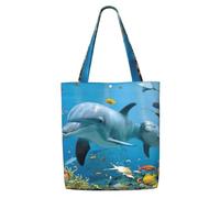 WYCZHY Ocean Dolphin Looking At You Print Large Reusable Heavy Duty Tote Bag Pack Available Premium Canvas Reusable Gift Bags Work Shopping