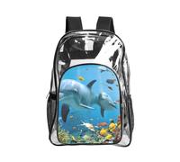 WYCZHY Ocean Dolphin Looking at You Printed Heavy Duty Clear Bookbag, Reinforced See Through Bag for Beach Outdoor Sports Travel