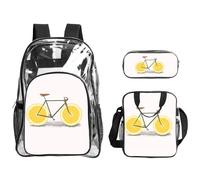 WYCZHY Orange Bicycle Printed Transparent Bookbag Set, 3Pcs Reinforced Strap School Bag, with Lunch Bag and Pouch