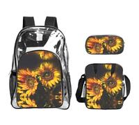 WYCZHY Orange Sunflower Wallpaper Printed Transparent Bookbag Set, 3Pcs Reinforced Strap School Bag, with Lunch Bag and Pouch