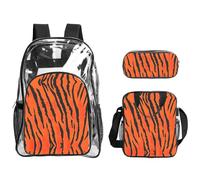 WYCZHY Orange tiger leopard Printed Transparent Bookbag Set, 3Pcs Reinforced Strap School Bag, with Lunch Bag and Pouch