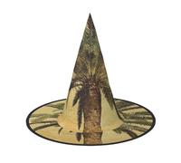WYCZHY Palm Tree Tropical Printing 13 Inches Tall Foldable Halloween Hat, Oxford Cloth Halloween Cap For Carnivals