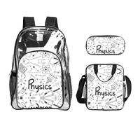 WYCZHY Physics Print Printed Transparent Bookbag Set, 3Pcs Reinforced Strap School Bag, with Lunch Bag and Pouch