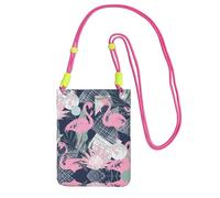 WYCZHY Pink Flamingo And Leaves Printing Travel Cell Phone Pouch Crossbody Bag With Shoulder Strap For Phone,Walking Passport,Wallet