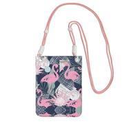 WYCZHY Pink Flamingo And Leaves Printing Travel Cell Phone Pouch Crossbody Bag With Shoulder Strap For Phone,Walking Passport,Wallet