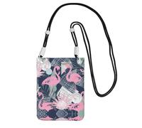 WYCZHY Pink Flamingo And Leaves Printing Travel Cell Phone Pouch Crossbody Bag With Shoulder Strap For Phone,Walking Passport,Wallet