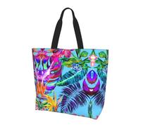 WYCZHY Pink Flower Tropical Plant Printed Large Tote Handbag For Women, Reusable Shoulder Bags With Pocket, For Shopping, Work, Gym