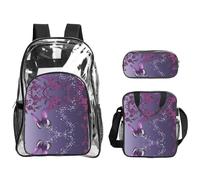 WYCZHY Purple plum butterfly Printed Transparent Bookbag Set, 3Pcs Reinforced Strap School Bag, with Lunch Bag and Pouch
