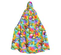 WYCZHY Rainbow Hearts Pattern Larp Costume Cape Adult Hooded Cloak Medieval Robe For Renaissance Festival Gothic Wear