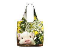 WYCZHY Rape flower pig Printed Reusable Tote Bag Foldable, Large Capacity Shopping Bag for Daily Use and Commuting