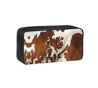 WYCZHY Red and White Cowhide Printed Big Capacity Pencil Pouch, Lightweight Fabric Pen Bag, Organizer for Adult College