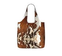 WYCZHY Red and white cowhide Printed Reusable Tote Bag Foldable, Large Capacity Shopping Bag for Daily Use and Commuting