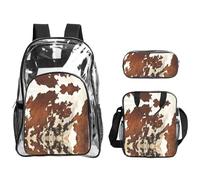 WYCZHY Red and white cowhide Printed Transparent Bookbag Set, 3Pcs Reinforced Strap School Bag, with Lunch Bag and Pouch