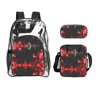 WYCZHY Red Black White Abstract Printed Transparent Bookbag Set, 3Pcs Reinforced Strap School Bag, with Lunch Bag and Pouch