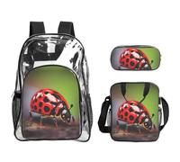 WYCZHY Red Ladybug pattern Printed Transparent Bookbag Set, 3Pcs Reinforced Strap School Bag, with Lunch Bag and Pouch