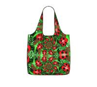 WYCZHY Red Ladybug Printed Reusable Tote Bag Foldable, Large Capacity Shopping Bag for Daily Use and Commuting