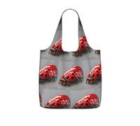 WYCZHY Red Ladybug Printed Reusable Tote Bag Foldable, Large Capacity Shopping Bag for Daily Use and Commuting
