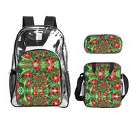 WYCZHY Red Ladybug Printed Transparent Bookbag Set, 3Pcs Reinforced Strap School Bag, with Lunch Bag and Pouch