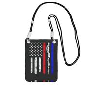 WYCZHY Red Stripe Firefighter Usa Flag Printing Travel Cell Phone Pouch Crossbody Bag With Shoulder Strap For Phone,Walking Passport,Wallet