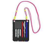 WYCZHY Red Stripe Firefighter Usa Flag Printing Travel Cell Phone Pouch Crossbody Bag With Shoulder Strap For Phone,Walking Passport,Wallet