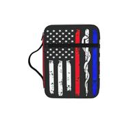 WYCZHY Red Stripe Firefighter USA Flag Waterproof Bible Carrying Case with Smooth Zippers Large Capacity Storage Bag for Bible Study Supplies