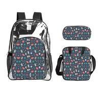 WYCZHY rocket clipart space ship Printed Transparent Bookbag Set, 3Pcs Reinforced Strap School Bag, with Lunch Bag and Pouch