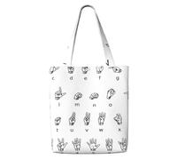 WYCZHY Sign Language Alphabet Print Large Reusable Heavy Duty Tote Bag Pack Available Premium Canvas Reusable Gift Bags Work Shopping