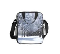 WYCZHY Snow Falling in The Park Printed See Through Lunch Bag, Clear PVC Tote with Mesh Pockets and Adjustable Strap for Work