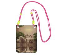 WYCZHY Swan Green Leaves Printing Travel Cell Phone Pouch Crossbody Bag With Shoulder Strap For Phone,Walking Passport,Wallet