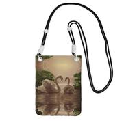 WYCZHY Swan Green Leaves Printing Travel Cell Phone Pouch Crossbody Bag With Shoulder Strap For Phone,Walking Passport,Wallet
