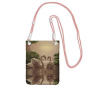 WYCZHY Swan Green Leaves Printing Travel Cell Phone Pouch Crossbody Bag With Shoulder Strap For Phone,Walking Passport,Wallet