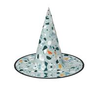 WYCZHY Terrazzo Marble Pastel Printing 13 Inches Tall Foldable Halloween Hat, Oxford Cloth Halloween Cap For Carnivals