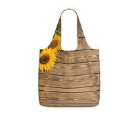 WYCZHY Three Sunflowers on Wooden Printed Reusable Tote Bag Foldable, Large Capacity Shopping Bag for Daily Use and Commuting