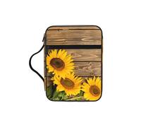 WYCZHY Three Sunflowers on Wooden Waterproof Bible Carrying Case with Smooth Zippers Large Capacity Storage Bag for Bible Study Supplies