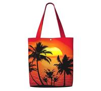 WYCZHY Tropical Sunset Print Large Reusable Heavy Duty Tote Bag Pack Available Premium Canvas Reusable Gift Bags Work Shopping